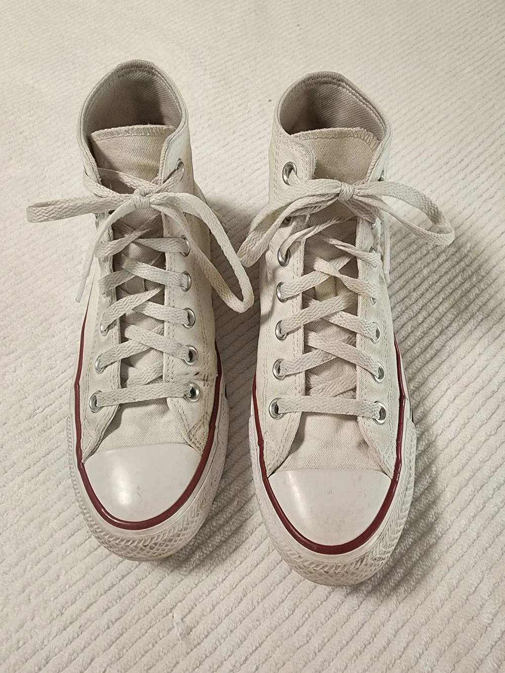 Converse White High Top Sneakers with Red & Navy Stripe - Picture 2 of 9